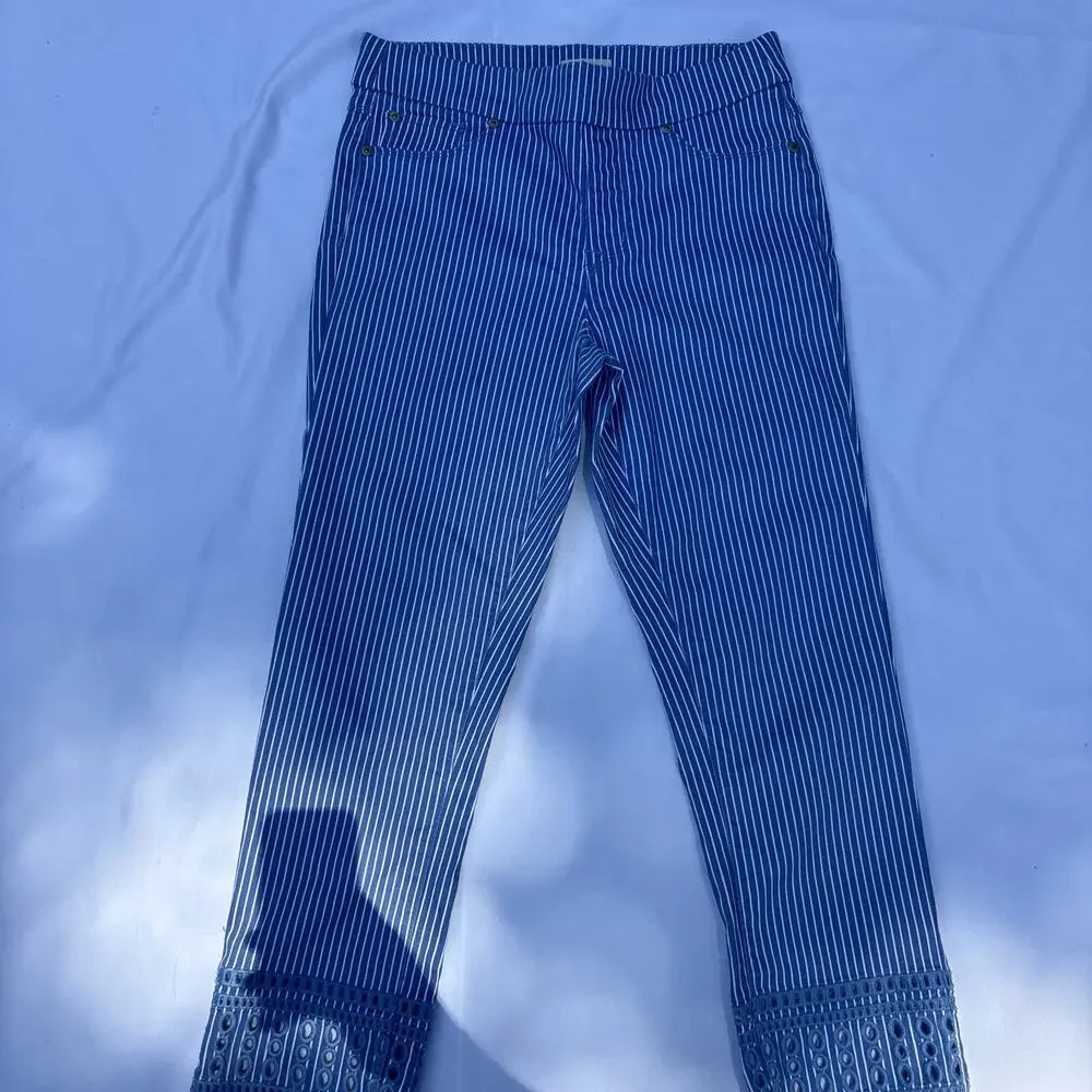 Tribal Jeans Audrey Mid Rise Ankle Jegging Stretch Women Blue Size 6 Bead Sequin